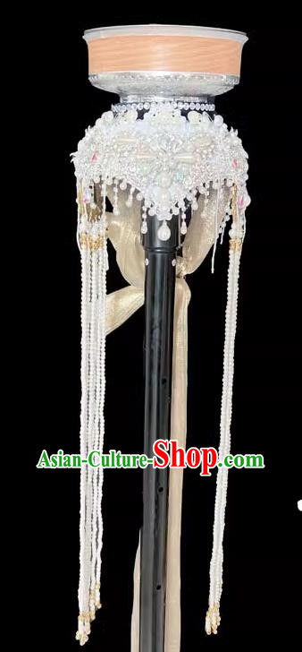 Mongolian Dance Top Bowl Dance Headdress Handmade Beaded Long Tassel Top Bowl Shape Dance Headdress