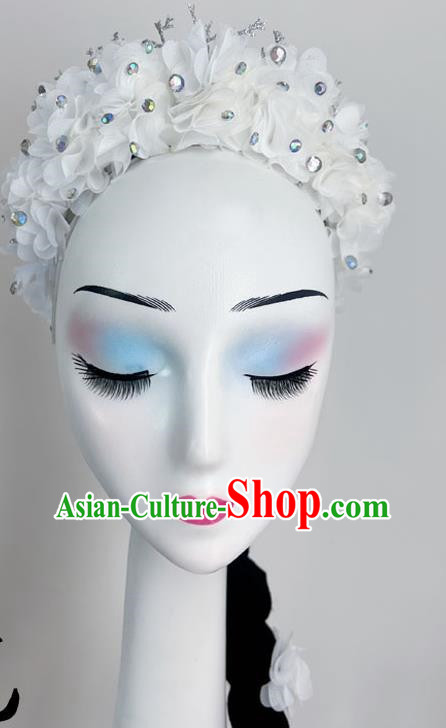 Folk Dance Jiaozhou Dance Headdress White Peony Flower Dance Headdress With Hair Bag Braid Art Test Headdress