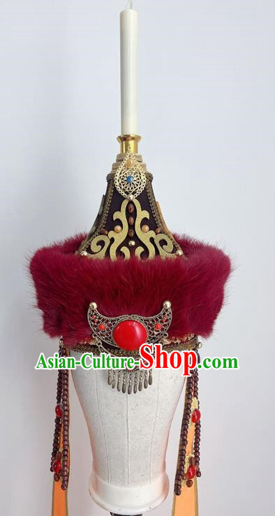 Mongolian Hat Headdress Pointed Top Brim Hat Head Candle Shape Art Examination Folk Dance Headdress