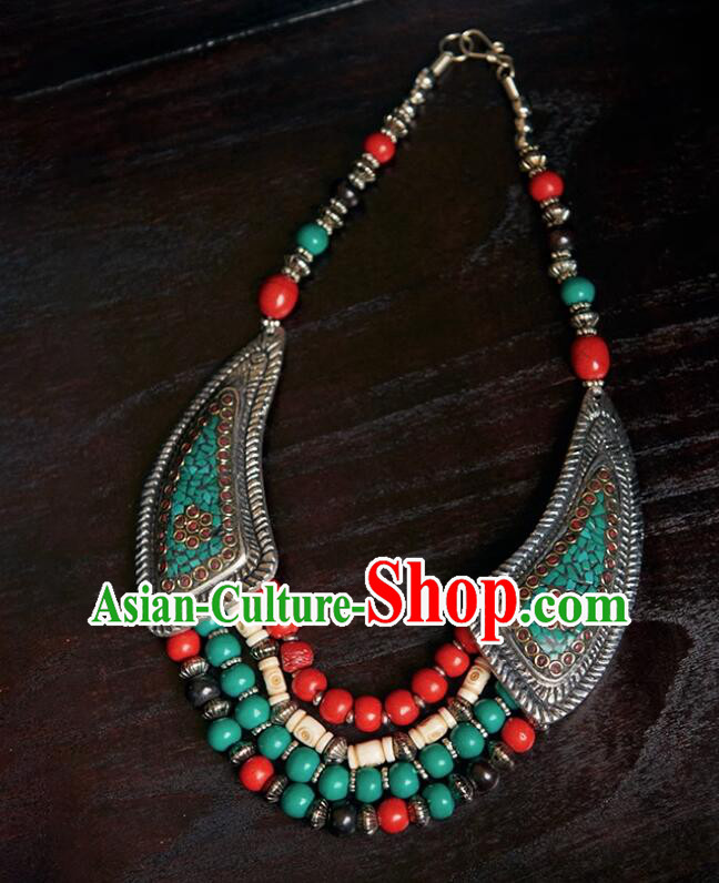 Chinese Zang Nationality Beads Necklace Handmade Tibetan Ethnic Jewelry Traditional Accessories for Women
