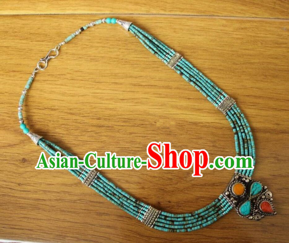 Chinese Handmade Tibetan Ethnic Jewelry Traditional Nepal Cupronickel Accessories Zang Nationality Woman Beads Necklace