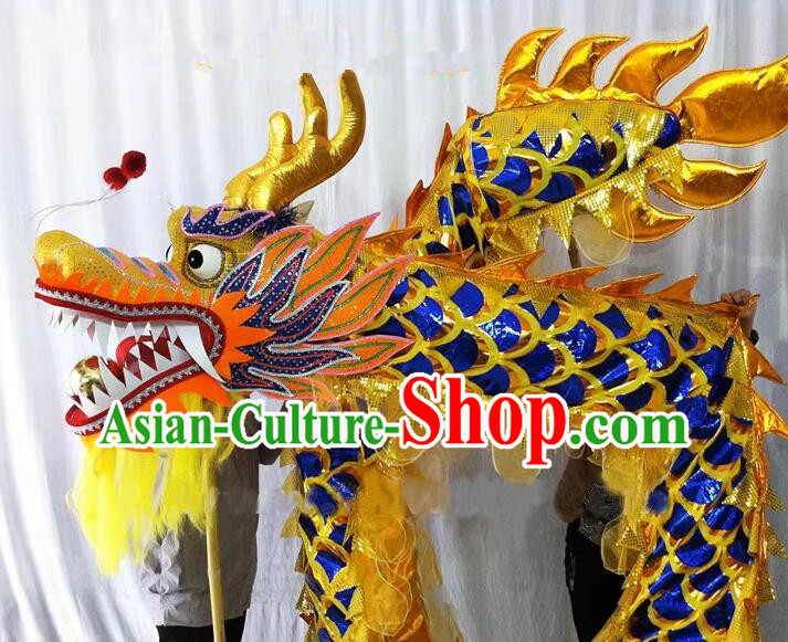 China Dragon Dance Props Lantern Festival Celebration Dragon Parade Costumes Blue Dancing Dragon Complete Set