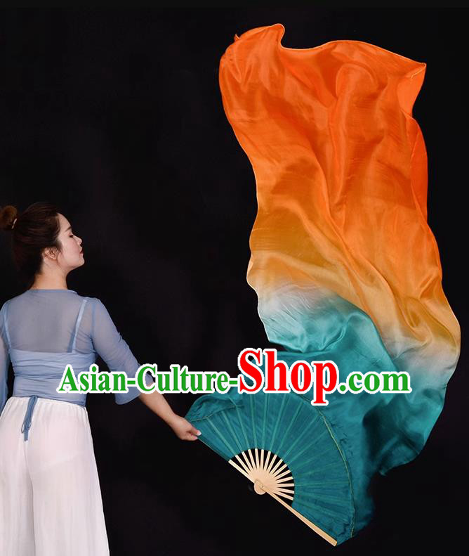 China Classical Dance Folding Fan Handmade Pure Silk Fan Dance Contest Long Ribbon Fan