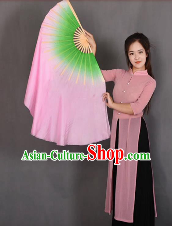 China Handmade Lotus Dance Fan Yangko Dance Pure Silk Fan Classical Dance Folding Fan Women Group Dancing Fan