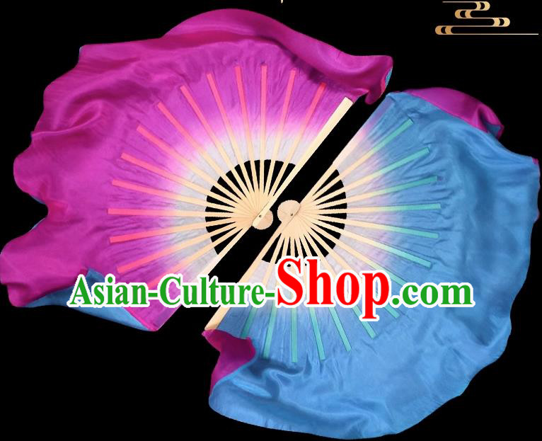 China Women Group Dance Ribbon Fan Handmade Double Sides Fan Yangko Dance Fan Folk Dance Pure Silk Fan