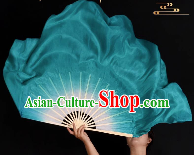 China Handmade Mint Green Ribbon Fan Classical Dance Fan Jiaozhou Yangko Dance Silk Fan