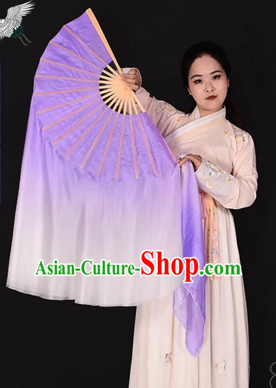 China Yangko Dance Fan Taoli Cup Dance Competition Pure Silk Fan Handmade Gradient Lilac to White Fan