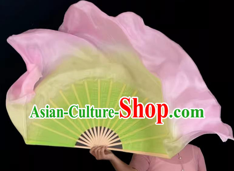 China Classical Dance Pink Ribbon Fan Jiaozhou Yangko Dance Silk Fan Handmade Double Side Fan