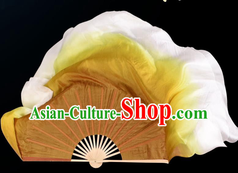 China Classical Dance Ribbon Fan Jiaozhou Yangko Dance Fan Handmade Gradient Filemot to White Silk Fan