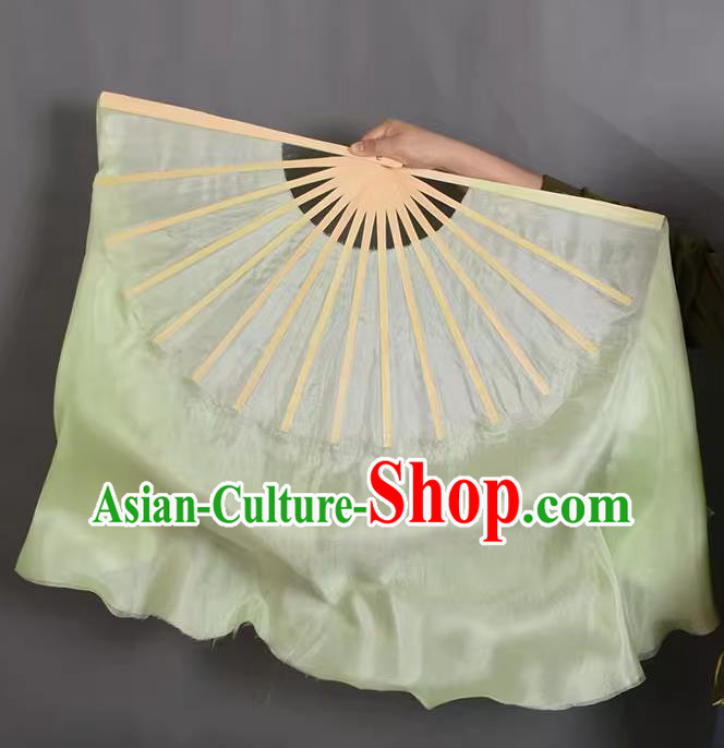China Handmade Stage Performance Light Green Silk Fan Classical Dance Ribbon Fan Yangko Dance Fan