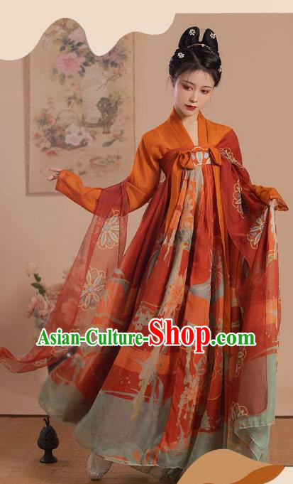 China Woman Red Hanfu Dress Tang Dynasty Royal Princess Clothing Ancient Palace Lady Costumes