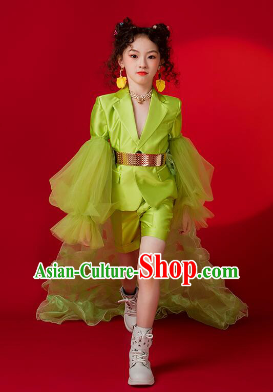 Top Model Contest Green Suit Stage Show Costume Children Catwalks Training Clothing