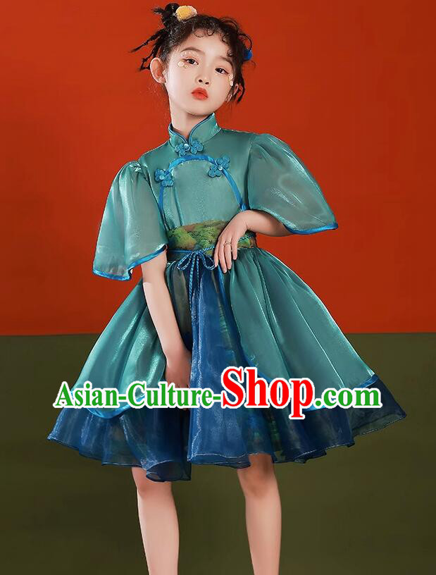 Top Children Catwalks Clothing Model Contest Blue Dress China Stage Show Costume