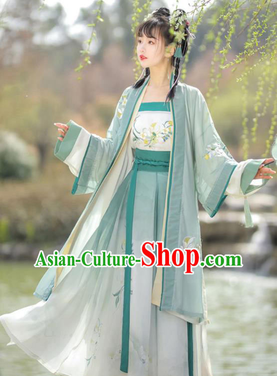 China Ancient Country Lady Costumes Traditional Green Hanfu Dresses Song Dynasty Woman Clothing