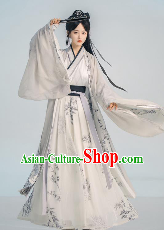 China Ancient Scholar Garments Costumes Traditional Wuxia Printing Bamboo Hanfu Song Dynasty Swordsman Clothing