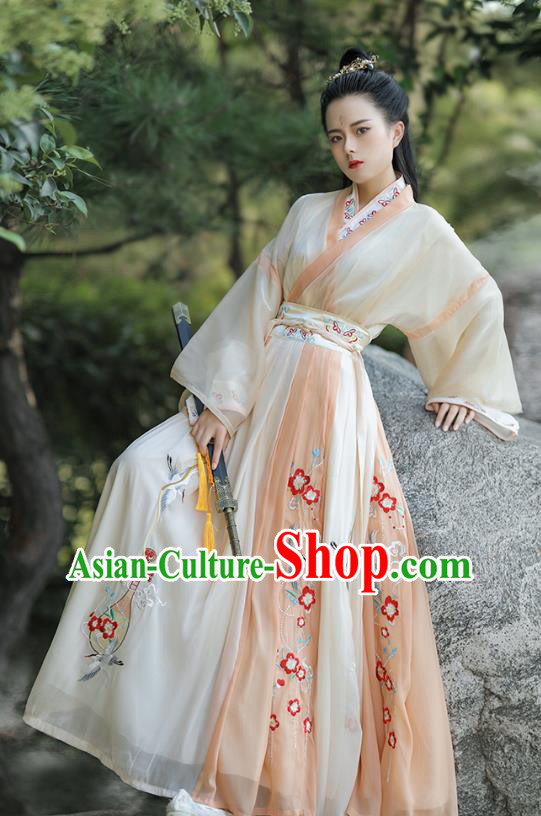 China Traditional Woman Ruqun Orange Hanfu Dress Jin Dynasty Female Swordsman Costumes Ancient Heroine Clothing