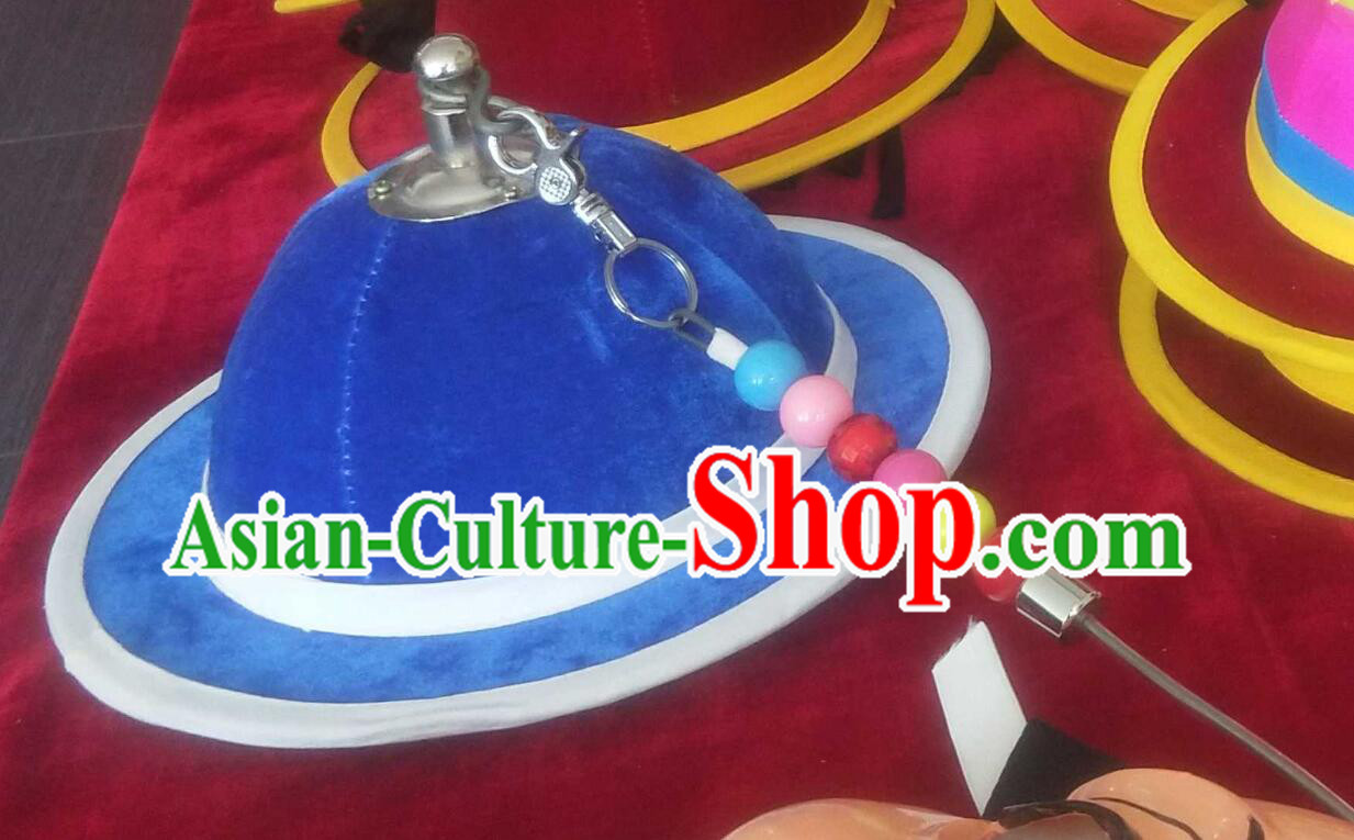 Asian Korea Traditional Dance Sangmo Hat Korean Folk Dance Headwear Blue Hat