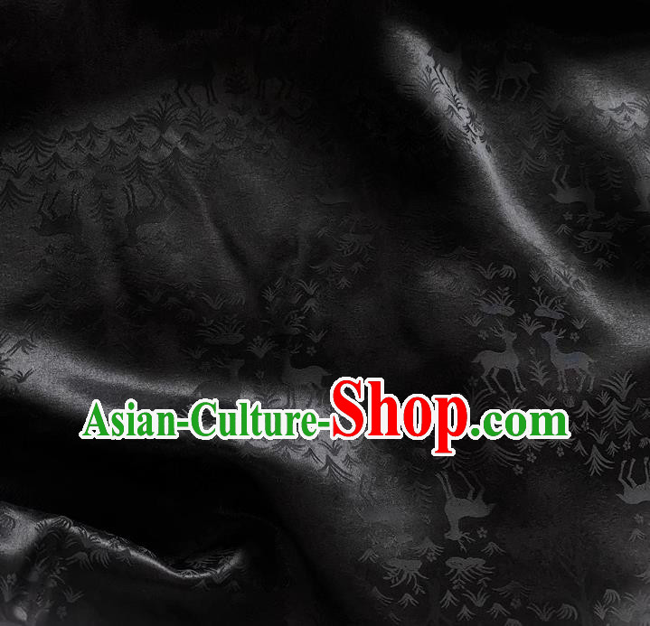 Black China Traditional Deer Design Fabric Classical Cheongsam Cloth Jacquard Satin Mulberry Silk