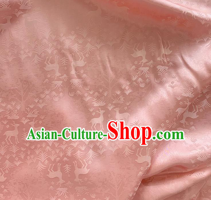 Shell Pink China Classical Cheongsam Cloth Jacquard Satin Mulberry Silk Traditional Deer Design Fabric
