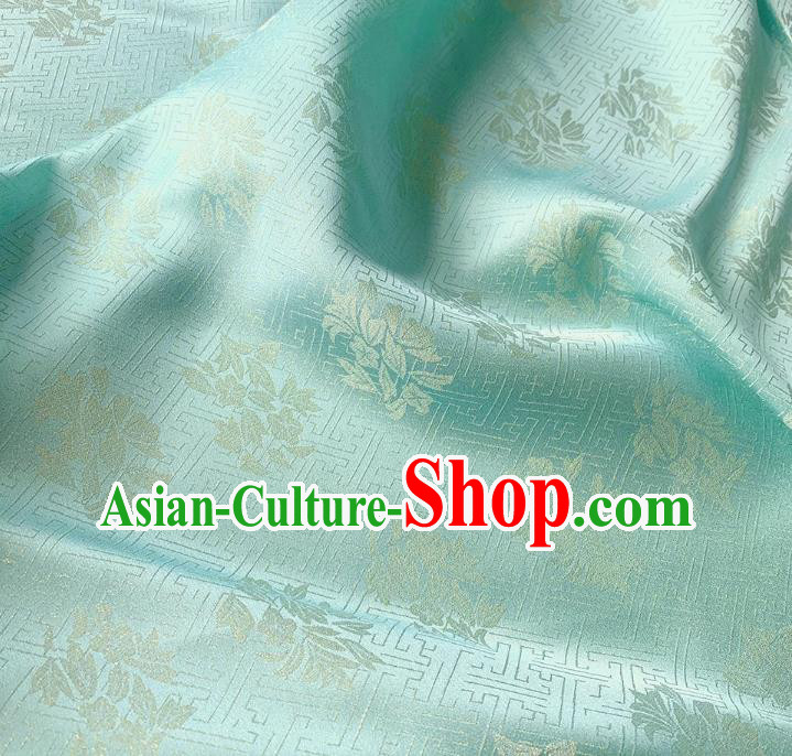 Light Cyan China Traditional Jacquard Crepe Mulberry Silk Classical Trumpet Creeper Design Cloth Hanfu Fabric