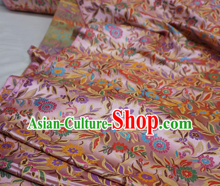 Peach Pink China Cheongsam Drapery Traditional Brocade Fabric Classical Flowers Pattern Design Cloth