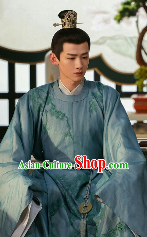 China TV Series New Life Begins Yin Zheng Clothing Ancient Young Lord Blue Hanfu Robes Royal Prince Costumes