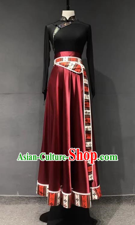 Performance Clothing Stage Performance Tibetan Dance Clothing Chinese Minority Class Clothing Practice Art Test Mid Length Skirt