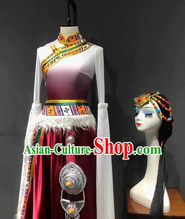 Stage Performance Tibetan Dance Clothing Chinese Minority Class Practice Art Test Mid Length Skirt