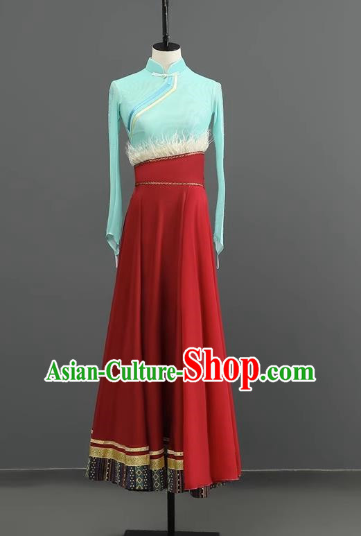 Performance Clothing Stage Performance Tibetan Dance Clothing Chinese Minority Class Practice Art Test Mid Length Skirt