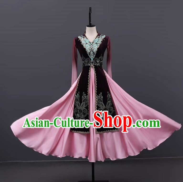 Xinjiang Uyghur Practice Clothing Dance Performance Clothing Women Big Swing Skirt Adult Practice Art Examination Grade Examination Clothing