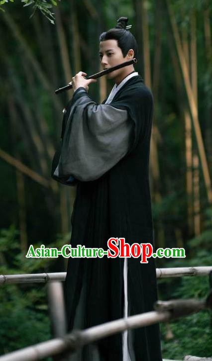 TV Series An Ancient Love Song Shen Bu Yan Black Costumes China Qin Dynasty Scholar Hanfu Garments
