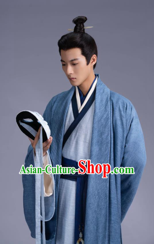 China Ancient Scholar Blue Costumes An Ancient Love Song Shen Buyan Robes TV Series Young Childe Hanfu Clothing