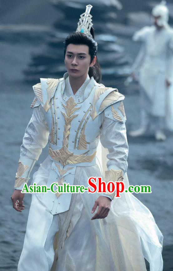 Chinese TV Series The Starry Love Warrior God Shaodian Youqin Garment Outfit Ancient General White Armor Costumes
