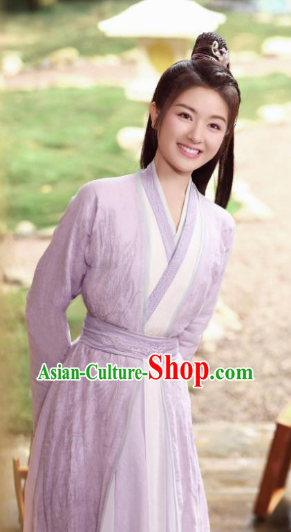 Chinese Ancient Goddess Lilac Dress TV Series The Starry Love Female Swordsman Liguang Ye Tan Clothing Complete Set