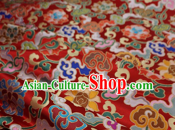 Red Chinese Tibetan Dress Cloth Classical Rosette Pattern Material Traditional Design Brocade Fabric