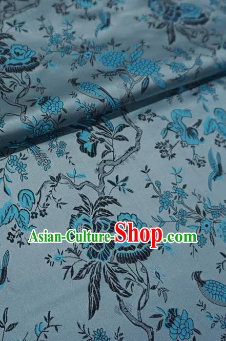 Silver Gray Chinese Classical Flower Bird Pattern Material Traditional Design Brocade Fabric Cheongsam Cloth