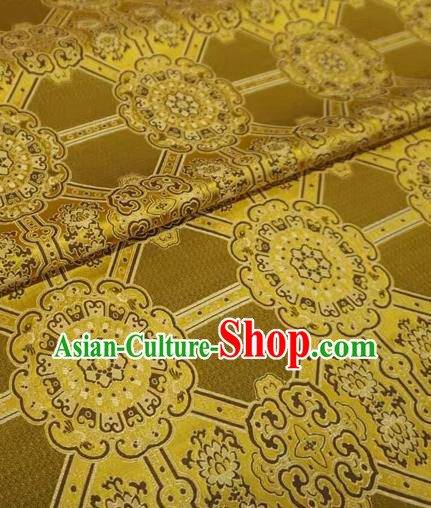Golden Chinese Tibetan Dress Cloth Classical Rosette Pattern Material Traditional Design Brocade Fabric