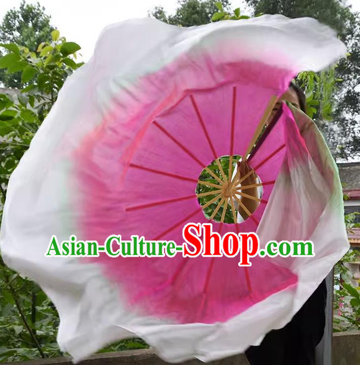 China Lotus Dance Fan Handmade 360 Degree Dancing Fan Green and Pink Circle Fan
