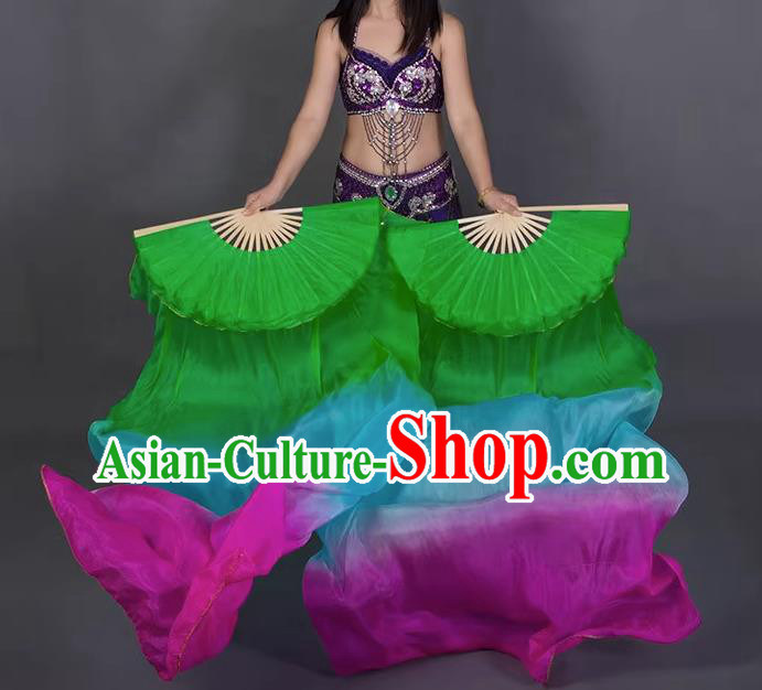 Top Belly Dance Long Ribbon Fan Handmade Gradient Pure Silk Fan China Classical Dance Fan