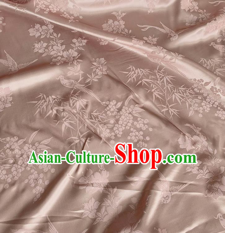 Cameo Brown Jacquard Satin Fabric China Classical Pattern Design Cheongsam Cloth Traditional Mulberry Silk Material