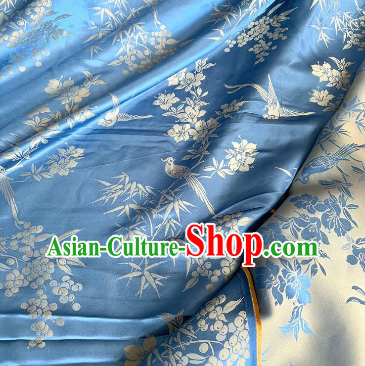 Blue and Golden China Classical Pattern Design Cheongsam Cloth Traditional Mulberry Silk Material Jacquard Satin Fabric