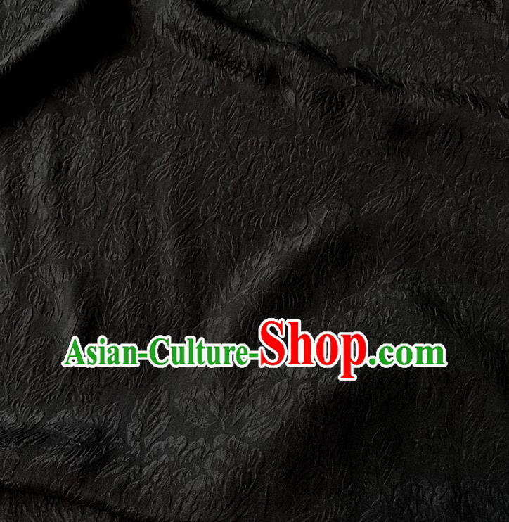 Black China Classical Peony Pattern Material Cheongsam Embossed Cloth Traditional Design Mulberry Silk Jacquard Crepe Fabric