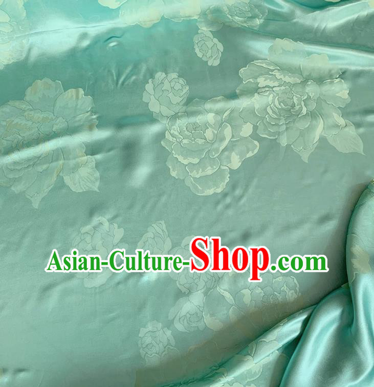 Light Green China Traditional Peony Design Cheongsam Cloth Mulberry Silk Material Jacquard Satin Fabric