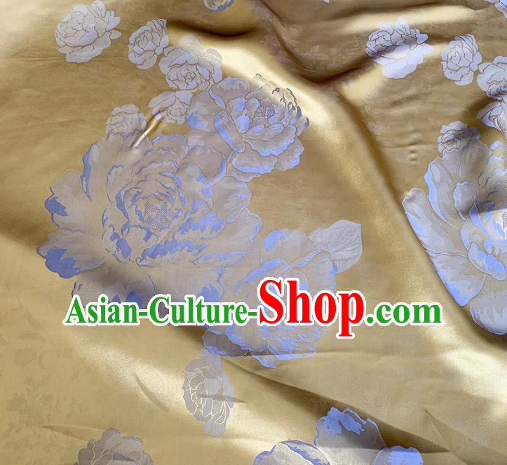 Golden China Traditional Peony Design Cheongsam Cloth Mulberry Silk Material Jacquard Satin Fabric