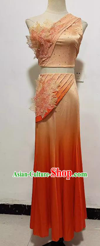 Professional Dai Nationality Stage Performance Costume China Yunnan Peacock Dance Orange Dress Ethnic Woman Solo Dancing Clothing