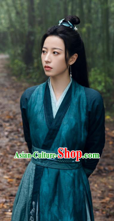 China Ancient Song Dynasty Heroine Garment Costumes Mystery TV Series Young Blood Swordswoman Zhao Jian Green Clothing