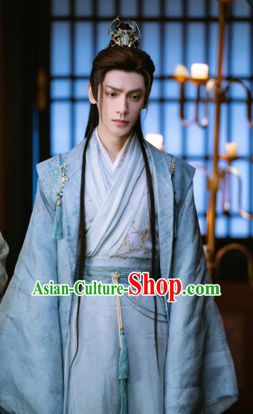 China Ancient Young Childe Blue Garment Costumes Fantastic TV Series Till The End of The Moon Tantai Jin Clothing