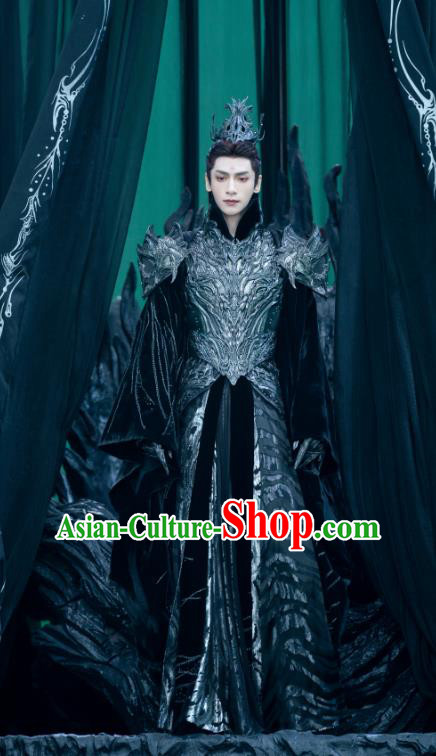China Ancient General Garment Costumes Xianxia Drama Till The End of The Moon Demon Lord Tantai Jin Black Armor Set