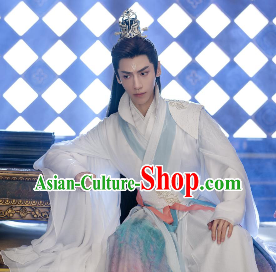 China Xianxia Drama Till The End of The Moon Demon Lord Tantai Jin White Clothing Ancient Prince Garment Costumes