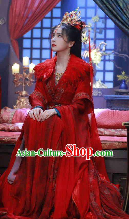 China Ancient Princess Wedding Costumes Xianxia Drama Till The End of The Moon Goddess Ye Xiwu Red Dress